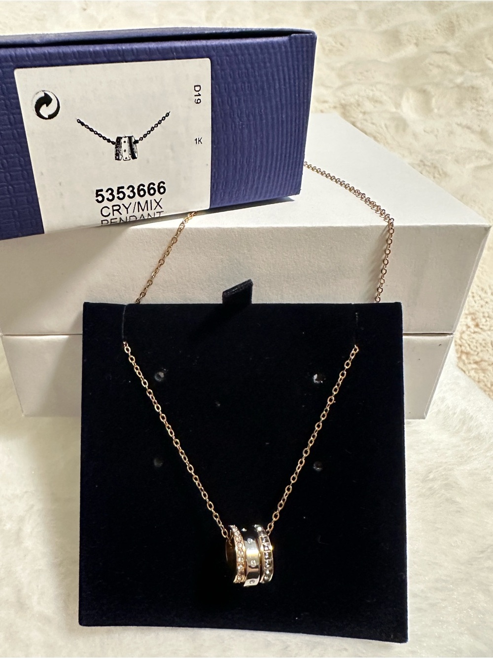 Swarovski Rose Gold Tone Crystal Ring Pendant Necklace